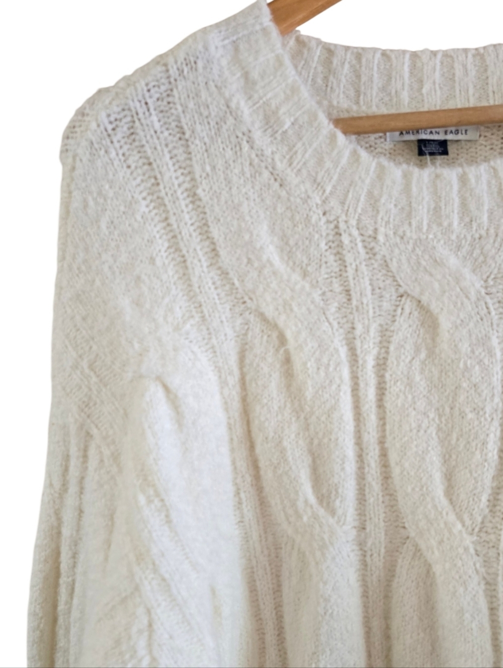 American Eagle Cream Cable Knit Oversized Crewneck Sweater Large Coquette Soft - Picture 6 of 7
